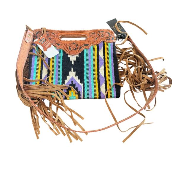 NEW American Darling The Santa Fe Saddle Blanket Fringe Bag - Picture 7 of 13